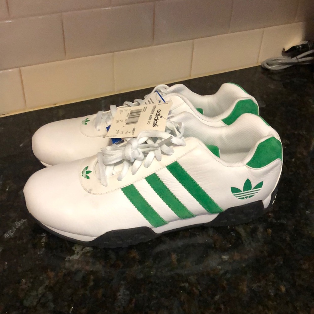 NWT Adidas Street White/Green Leather Sneakers